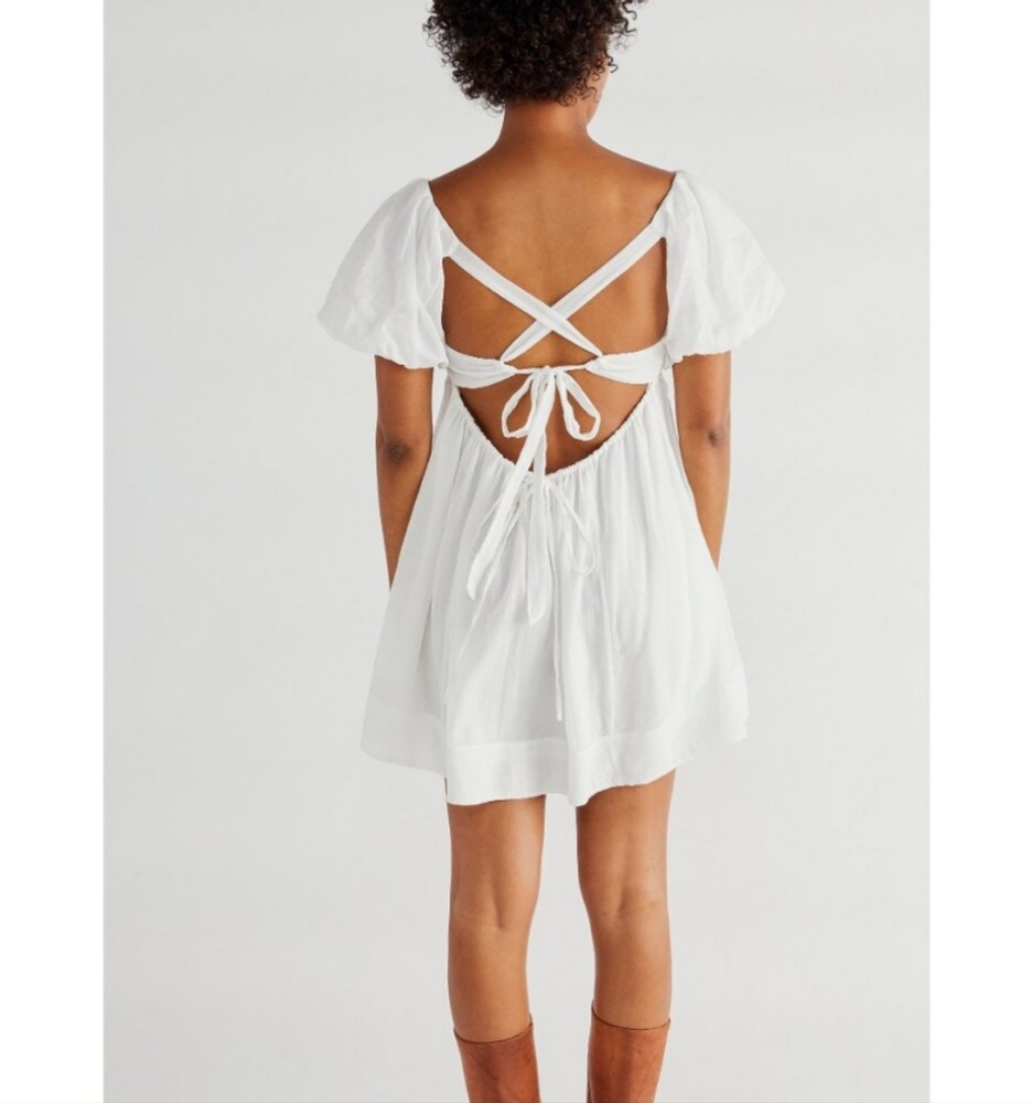 NEW FREE PEOPLE  Off White Mini Puff Sleeve Dress SZ XL - Picture 6 of 10
